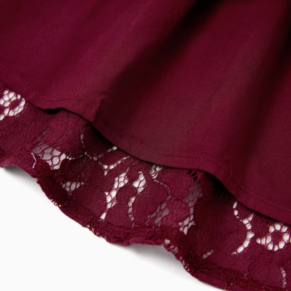 Wine Red A-Line Dress Lace Ruffle Sleeve, Women XL. - Picture 5 of 10